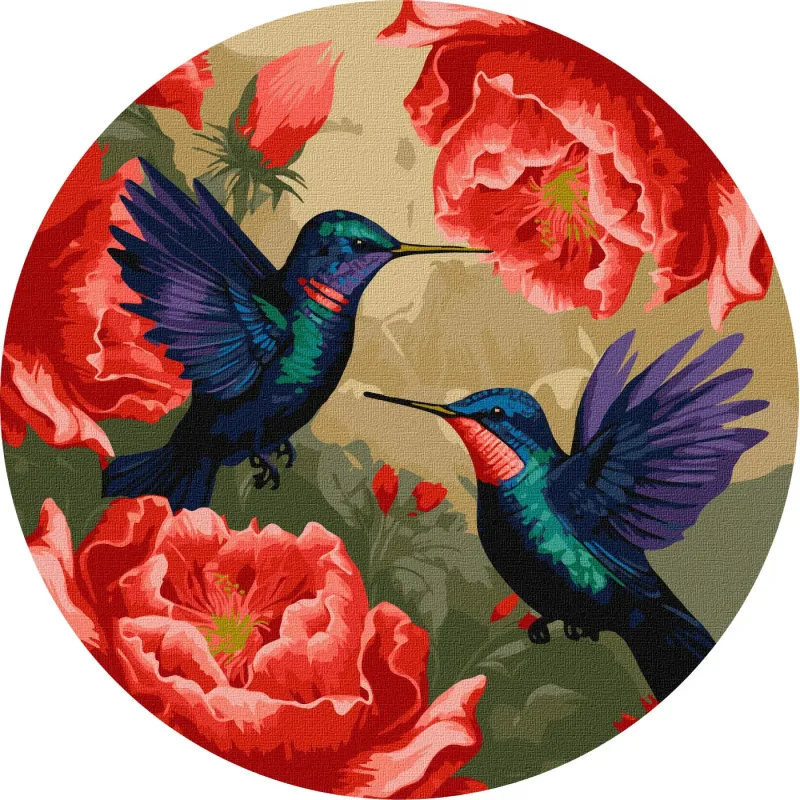 Картина за номерами - Різнокольорові колібрі з фарбами металік ©art_selena_ua