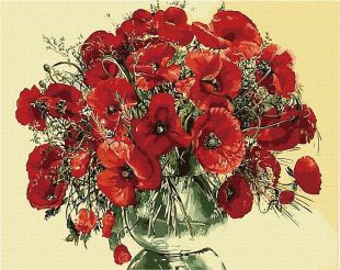 Painting by numbers - Red poppies in a glass vase 