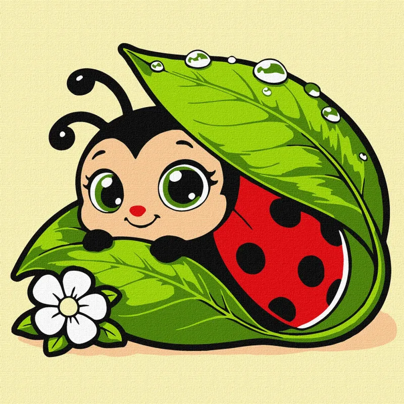 Картина по номерам - Милая божья коровка на листе ©art_selena_ua