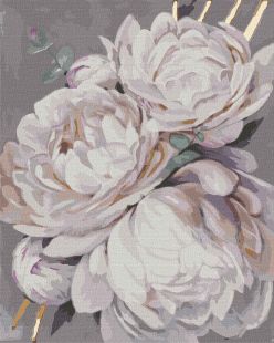 Painting by numbers - White peony with a gold paint