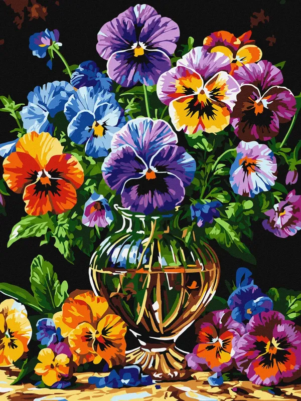 Картина за номерами - Яскраві квіти у скляній вазі ©art_selena_ua