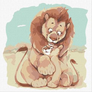 Painting by numbers - Lion cub and mother