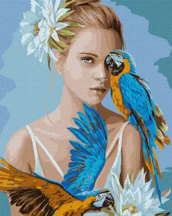 Картина за номерами - Дівчина з блакитними папугами ©Ira Volkova