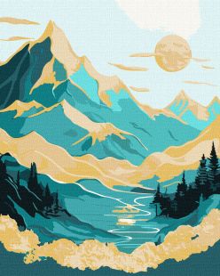 Картина за номерами - Схід сонця в горах з фарбами металік extra ©art_selena_ua