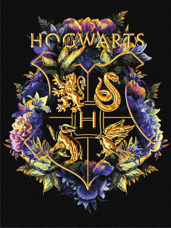 Картина по номерам - Harry Potter: Герб Хогвартса с красками металлик ©Warner Bros.
