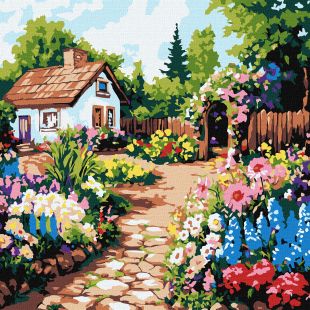 Картина за номерами - Квіткові клумби біля будинку ©art_selena_ua