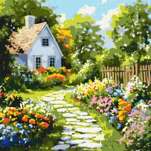 Картина за номерами - Квіти біля хатини ©art_selena_ua