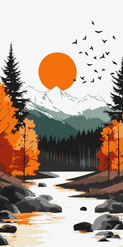 Картина за номерами - Жовтий місяць серед осіннього лісу ©art_selena_ua