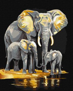 Painting by numbers - The elephant family  with extra metallic paints ©art_selena_ua