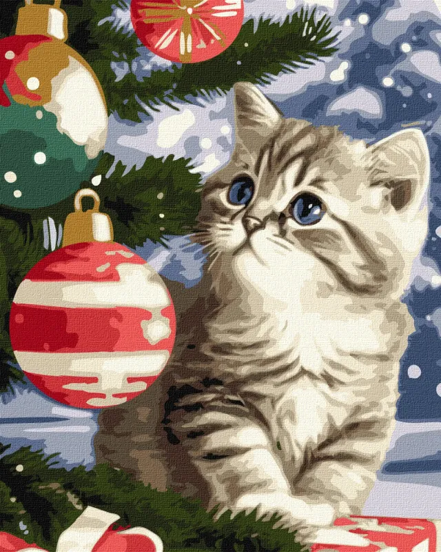 Картина за номерами - Кошеня під ялинкою ©art_selena_ua