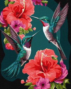 Painting by numbers - Emerald hummingbirds with extra metallic paints ©art_selena_ua