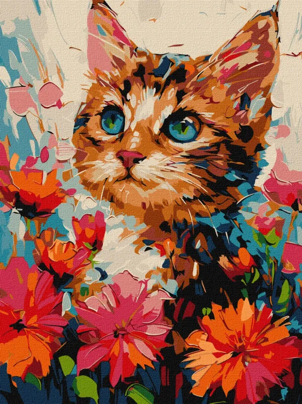 Картина по номерам - Котик в цветах ©art.solomiia