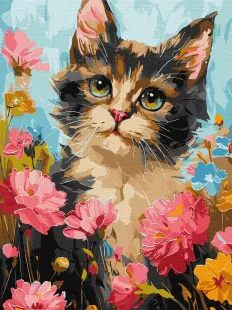 Картина за номерами - Пухнастик у квітах ©art.solomiia