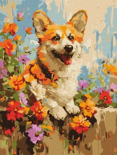 Картина за номерами - Коргі в квітах ©art.solomiia