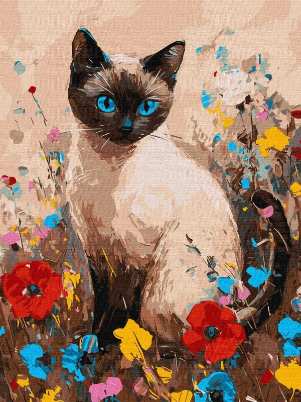 Картина по номерам - Кошечка в цветах ©art.solomiia