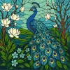 Картина за номерами - Вітраж. Павич в магнолії ©art_selena_ua