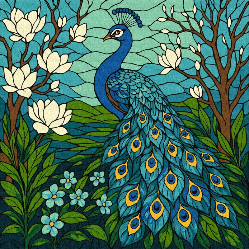 Painting by numbers - Stained Glass Window: Peacock in Magnolia ©art_selena_ua