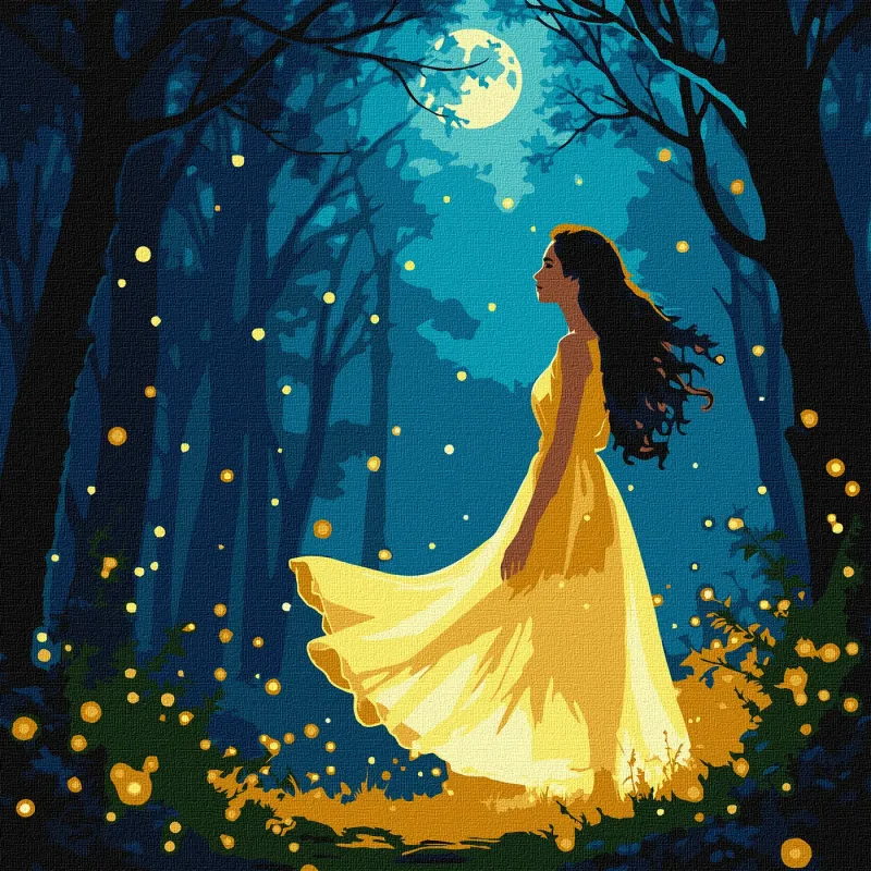 Картина за номерами - Дівчина серед світлячків з фарбами металік extra ©art_selena_ua