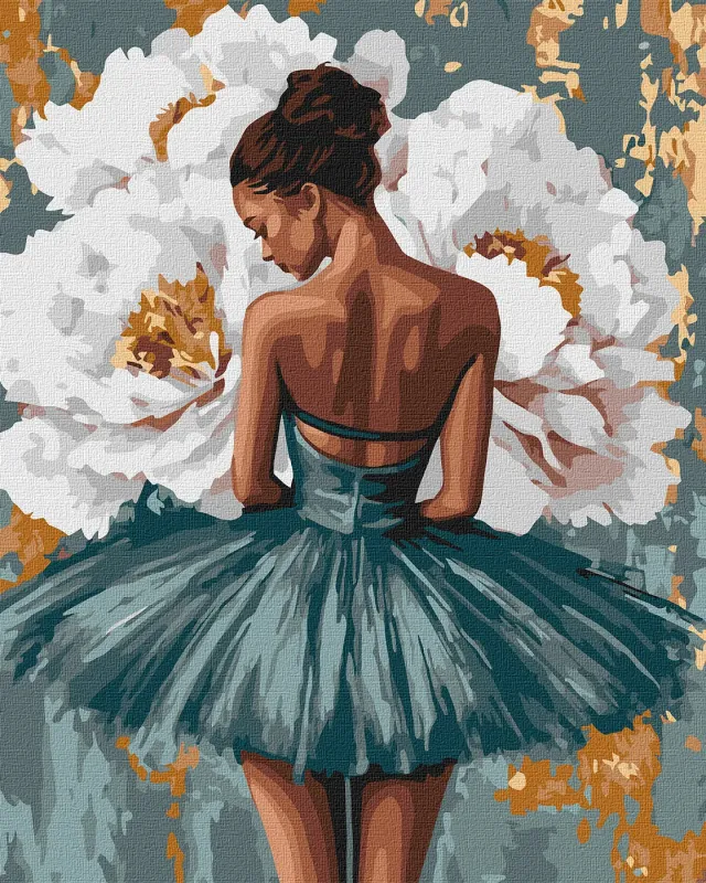 Картина по номерам - Балерина с белыми пионами с красками металлик ©art_selena_ua