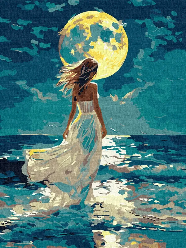 Картина за номерами - Дівчина і місяць з фарбами металік ©art_selena_ua