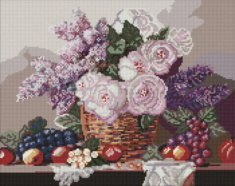 Алмазна мозаїка - Кошик із квітами та фруктами ©art_selena_ua