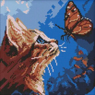 Алмазна мозаїка - Котик та метелик ©art_selena_ua