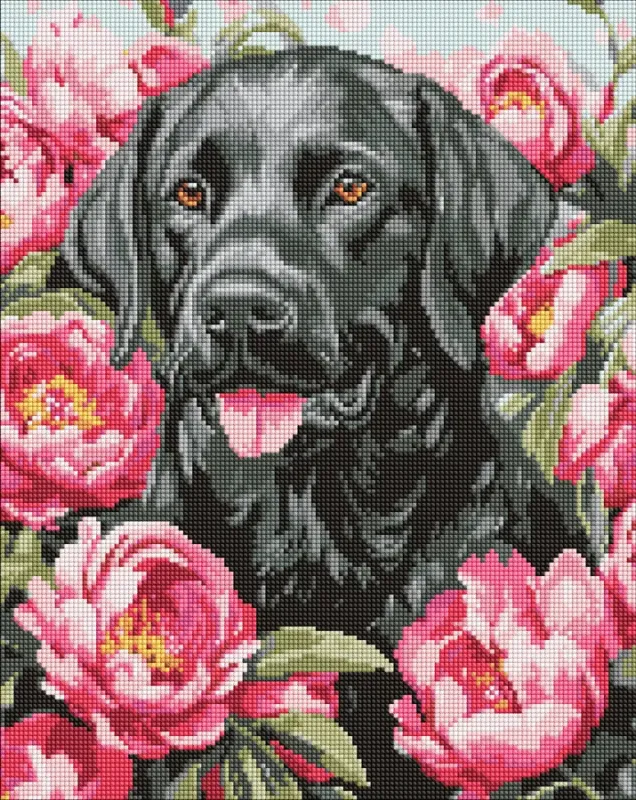 Diamond mosaic - A dog in peonies ©art_selena_ua