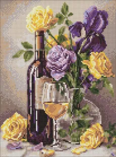 Алмазна мозаїка - Вино та букет квітів ©art_selena_ua