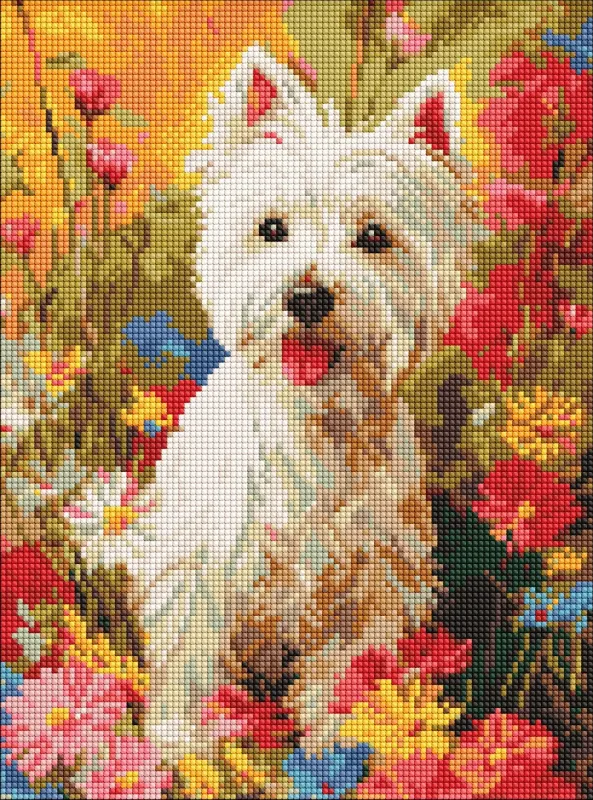 Алмазна мозаїка - Песик у квітах ©art_selena_ua