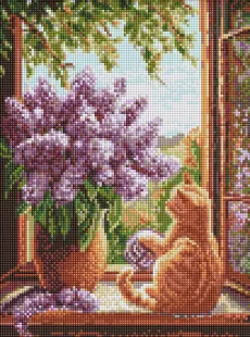 Алмазная мозаика - Котенок и сирень ©art_selena_ua