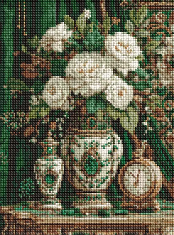 Алмазна мозаїка - Порцеляна з білими трояндами ©art_selena_ua