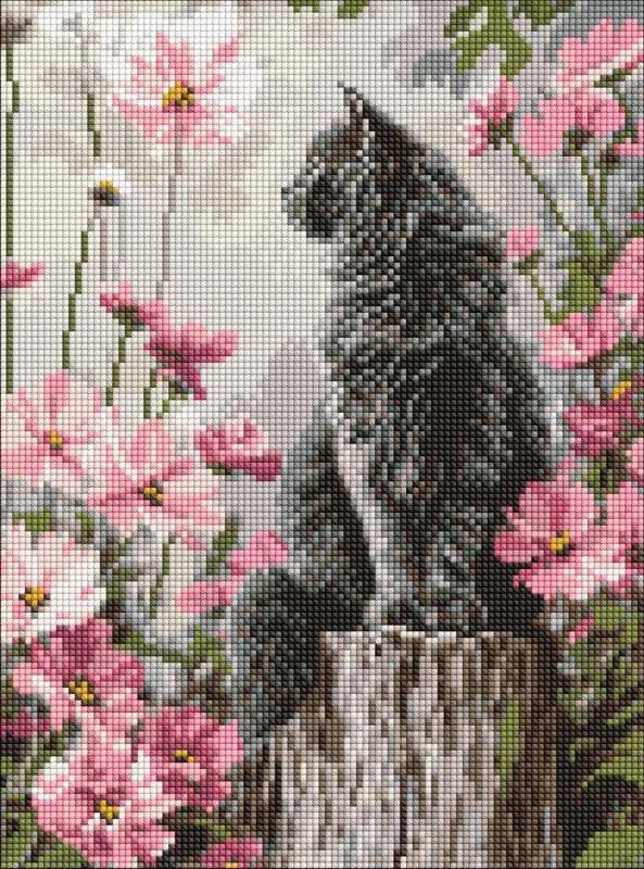 Алмазна мозаїка - Кіт поміж квітів ©art_selena_ua