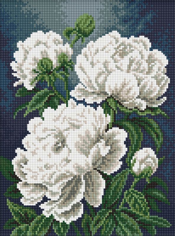 Алмазна мозаїка - Шовк білиx півоній ©art_selena_ua
