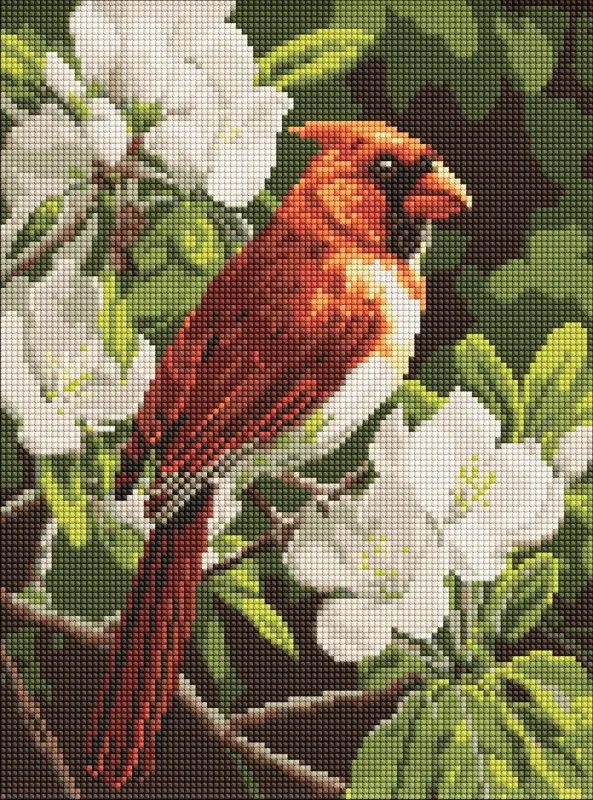 Алмазна мозаїка - Кардинал серед пелюсток ©art_selena_ua