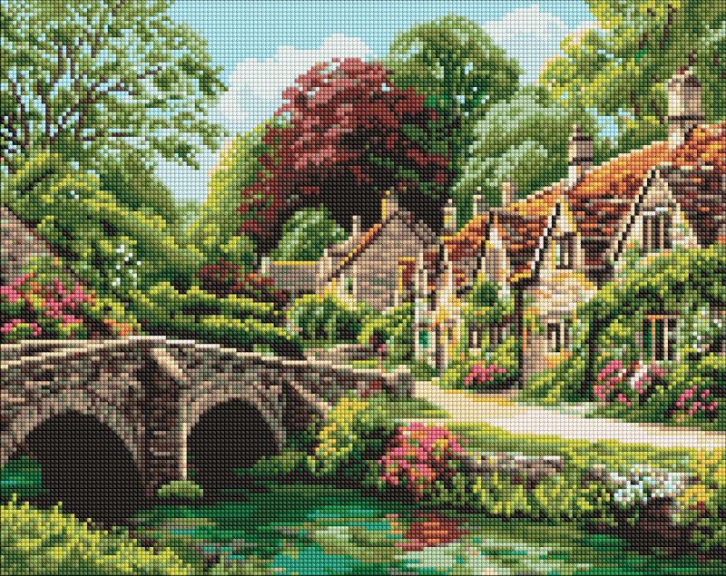 Алмазна мозаїка - Кам'яний міст та котеджі ©art_selena_ua