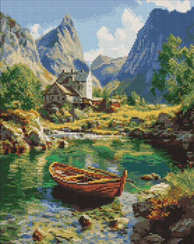 Алмазна мозаїка - Човен у гірському озері ©art_selena_ua