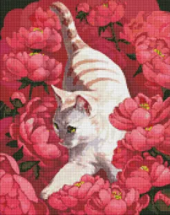 Алмазна мозаїка - Котик у півоніях ©Kira Corporal