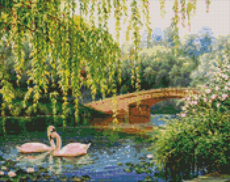 Алмазная мозаика - Лебеди на озере ©Сергей Лобач