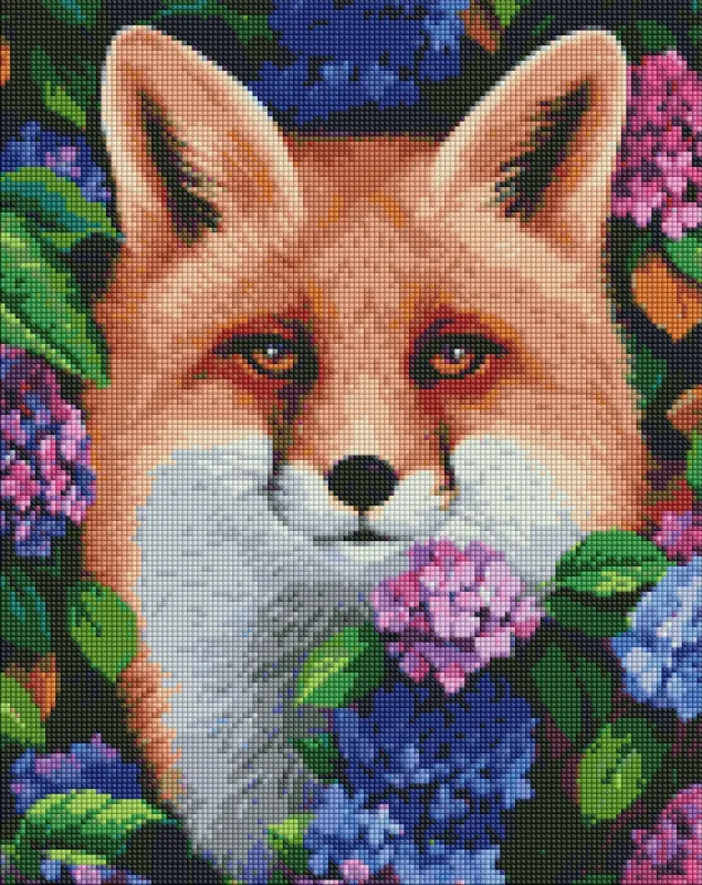 Diamond mosaic - Fox in hydrangea