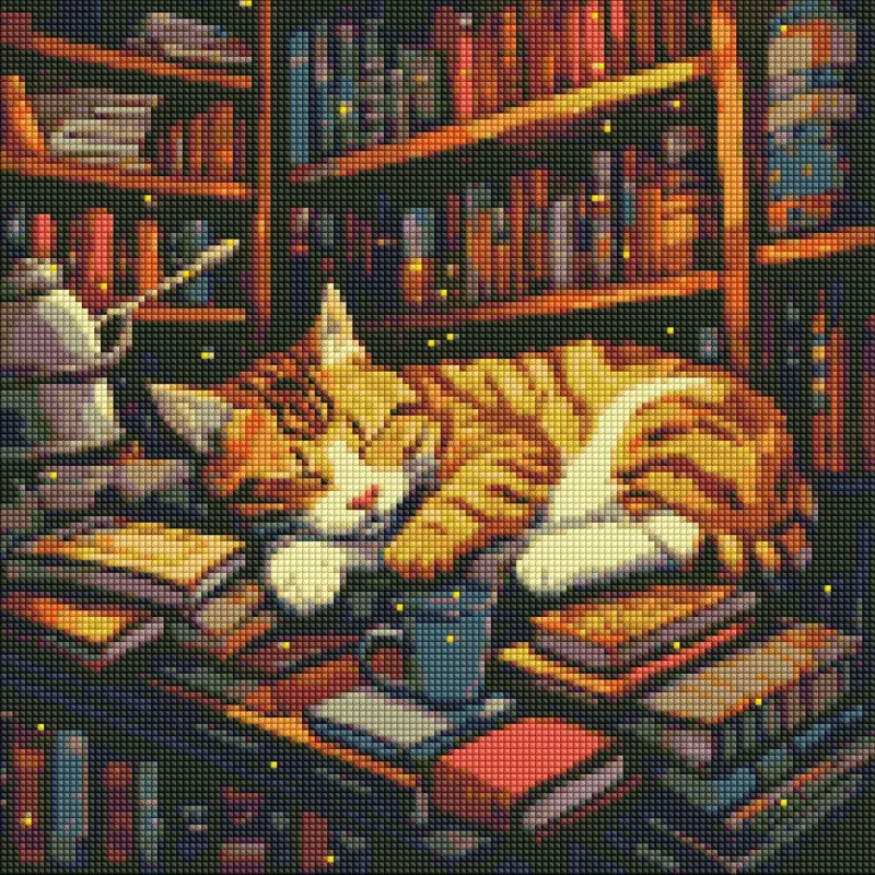 Алмазна мозаїка - Пухнастий книголюб з голограмними стразами (АВ) ©art_selena_ua