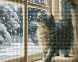 Алмазна мозаїка - Снігопад за вікном з голограмними стразами (AB) ©art_selena_ua