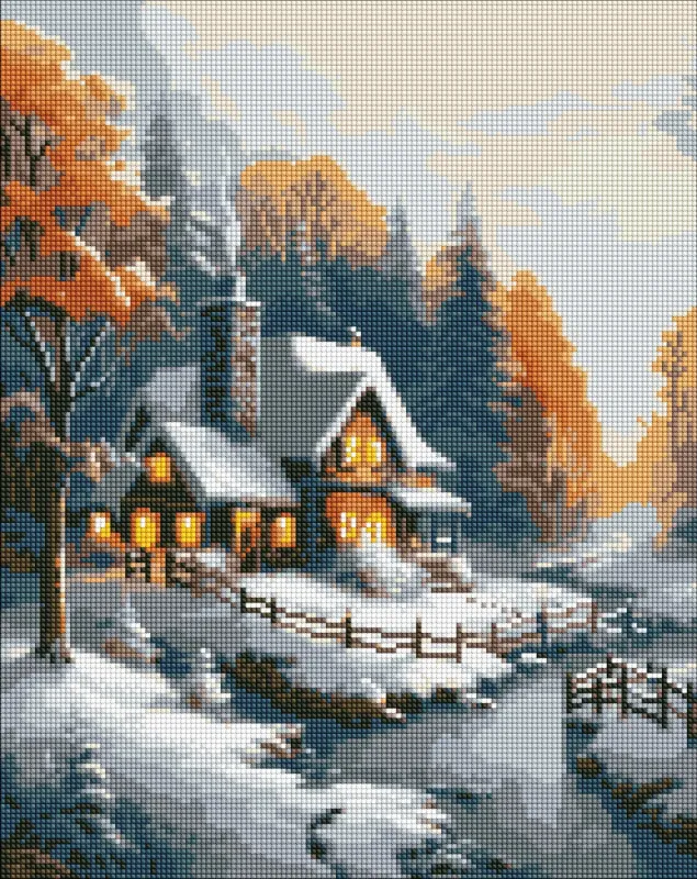 Алмазна мозаїка - Зимовий будиночок з голограмними стразами (AB) ©art_selena_ua