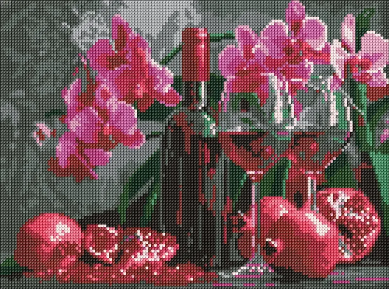 Алмазная мозаика - Вино и орхидеи ©art_selena_ua