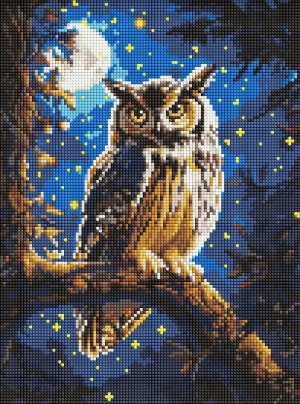 Алмазна мозаїка - Нічна сова з голограмними стразами (AB) ©art_selena_ua
