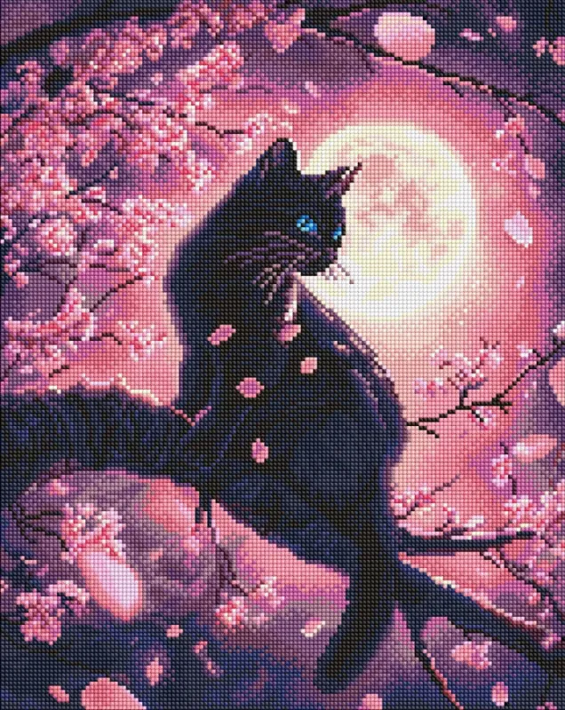 Алмазна мозаїка - Чарівний кіт серед сакури ©art_selena_ua