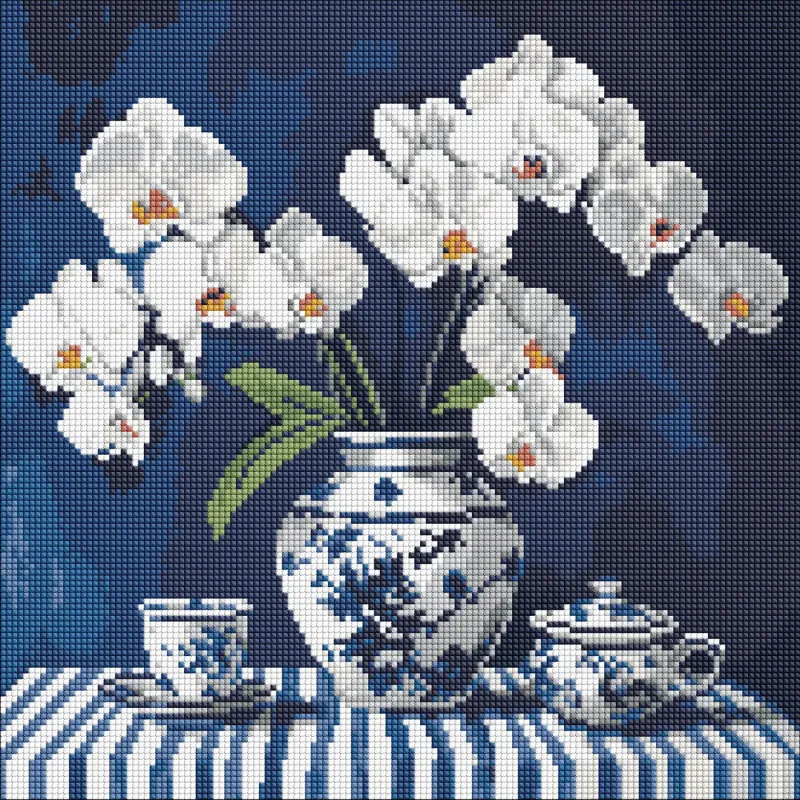 Diamond mosaic - Orchid in porcelain ©art_selena_ua
