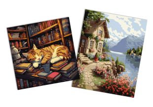 Sets of paintings - "Gardener's cottage" & "Fluffy book lover"