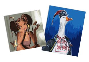 Sets of paintings - "A goose in vyshyvanka" & "Golden butterflies"
