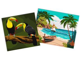 Sets of paintings - "Ocean coast" & "Exotic birds"