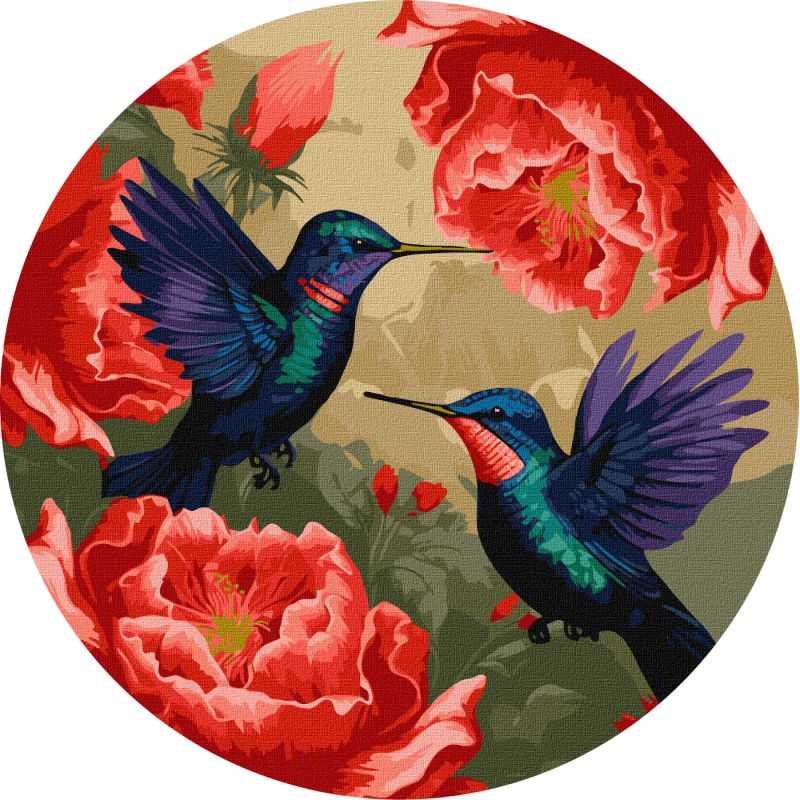 Картина за номерами - Різнокольорові колібрі з фарбами металік ©art_selena_ua